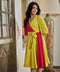 Two Tone Pleated Flared Sleeve Dress
